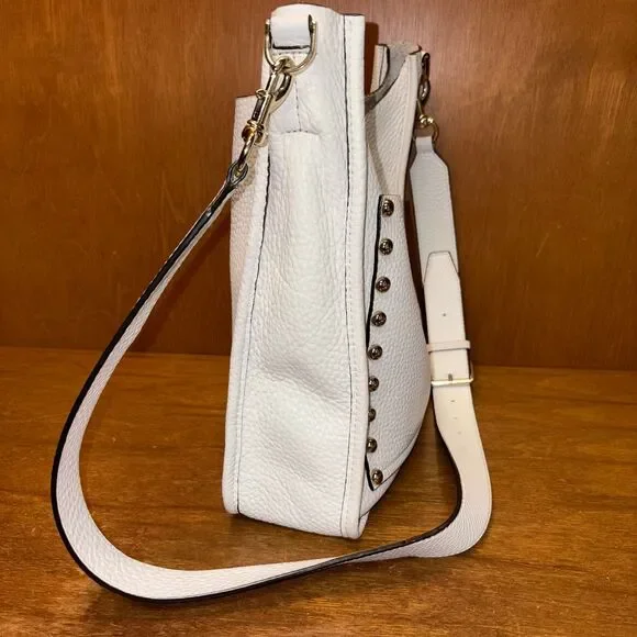 Rebecca Minkoff 2016 White Pebbled Leather Feed Bag Crossbody with Silver Studs - Picture 7 of 15
